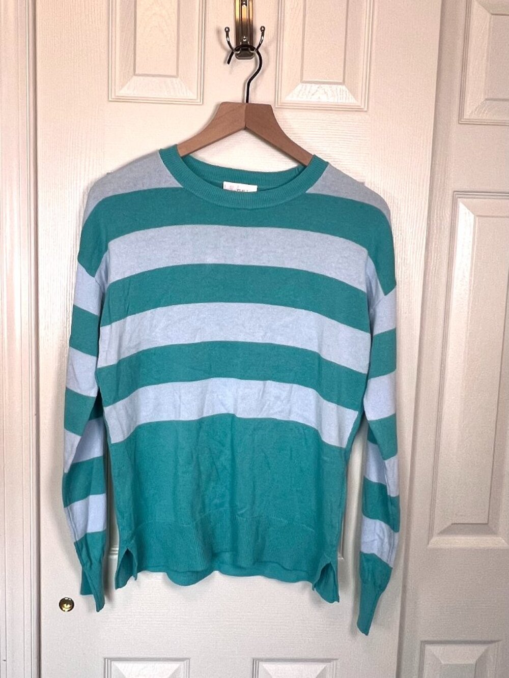 Blue Green Striped Lightweight Cotton Sweater Size XS Skater Preppy Y2K Vibes